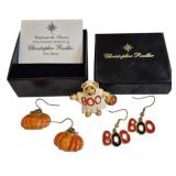 Christopher Radko Boo Bear Pin & Earrings