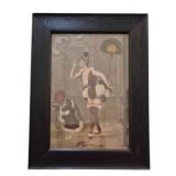Vtg Framed French Vaudeville Lady Print
