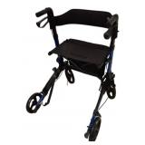 Blue Aluminum Folding Rollator Walker w/ Seat