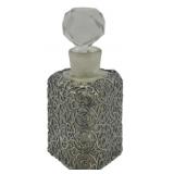 Vtg Persian Perfume Bottle Silver Overlay