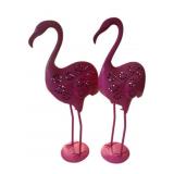 2 Metal Flamingo Statues - 28" Tall