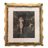Antique Frame w/ Garden Nymphs Art 34"x31.5"