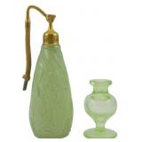2 Vintage Green Perfume Bottles 6.5"