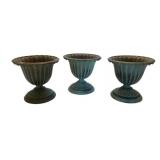 3 Small Iron Urn Planters - 5.5 x 6