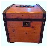 Vtg Wood Trunk w/ Metal Straps 17"x16"x17"