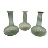Three Antique Pale Green Glass Bud Vases