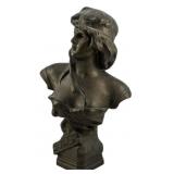 French Art Nouveau Atala Spelter Bust 13"