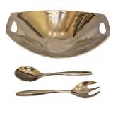 Dansk Serving Bowl w/ Spoon & Fork Silver Plated
