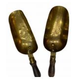 2 Vtg Brass Scoops w/ Wood Handles 11"x3"x1"