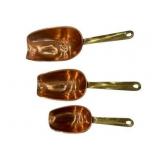 3 Copper Scoops w/ Brass Handles
