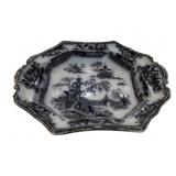 Flow Blue Chinoiserie Bowl 2"x11"x9"