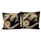 Pair of Dragon Embroidered Pillows - 16 x 16
