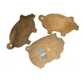 3 Wood Pig Cutting Boards - 16 x 9