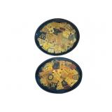 2 Oval Vtg Trays w/ Liquor Labels Decoupage