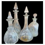 4 Vintage Glass Decanters, Tallest 14.5"