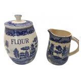 Blue Willow Flour Canister & Pitcher Set