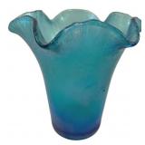 Blue Stretch Glass Vase Flared Top 6"