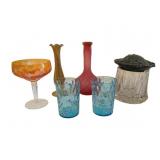 Group Lot of Art Glass w/ Art Nouveau Jar Lid