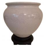 Crackle Glaze Ceramic Pot on Wood Stand