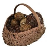 Large Split Weave Basket w/ Decorative Orbs