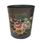 Vtg Hand-Painted Tole Metal Wastebasket