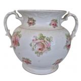 Vtg White Ceramic Urn Vase w/ Pink Roses