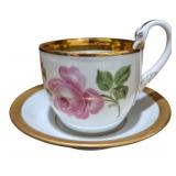 Meissen Porcelain Cup & Saucer w/ Pink Rose