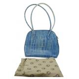 Vtg Caravel Blue Croc-Embossed Leather Dome