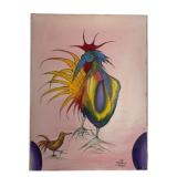 Painted Colorful Rooster - Signed - 26 x 18
