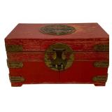 Vintage Chinese Red Jewelry Box - 8 x 15 x 9