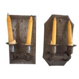 2 Metal Candleholders w/ Candles 10.5"x6"