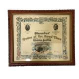 Order of the Good Time Framed Certificate
