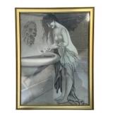 Framed Bathing Lady Print - 18 x 13.5