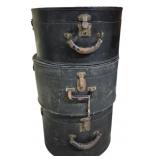 3 Vtg Black Hat Boxes Full of Fabric Linens