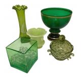 Lot of Assorted Green Glass Items