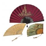 Three Vtg Hand Painted Wood Handle Fans