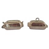 Pr Vtg Silver Plated Miniature Covered Dishes