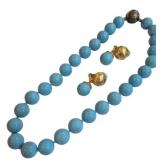Vtg Turquoise Blue Bead Necklace & Earrings