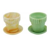 2 Akro Agate Miniature Glass Flower Pots 3"