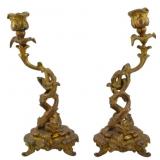 Pr Rococo Revival Brass Dragon Candlesticks