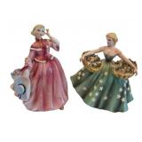 2 Ceramic Lady Flower Planter Vases