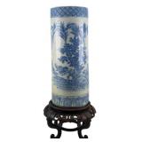 Blue & White Chinese Cylinder Vase w/ Stand