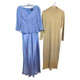 2 Evening Gowns Size 10 Blue & Size S Gold