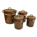 Set of 4 Hammered Copper Canisters w/ Lids