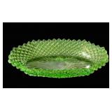 English Hobnail Green Uranium Oval Bowl 8"x4"