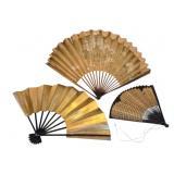 3 Oriental Folding Fans, Longest 13" Closed
