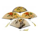Four Vtg Hand-Painted Folding Paper Fans