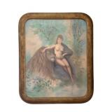 Antique Pastel Nude Woman w/ Lion Framed