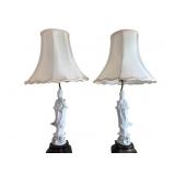 Pr Oriental Blanc de Chine Guanyin Lamps 31"