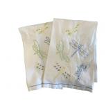 Pr Embroidered Dragonfly Tea Towels